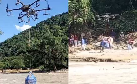 VIDEO Pobladores de Hidalgo utilizan dron para llevar comida a comunidades aisladas 