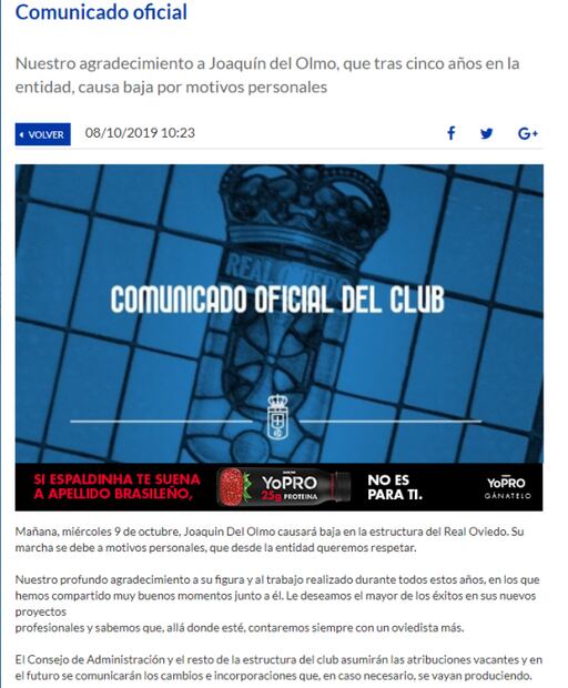 Joaquín del Olmo renuncia al Real Oviedo