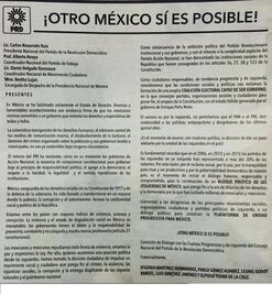 PRD formaliza petición de alianza a Morena, MC y PT