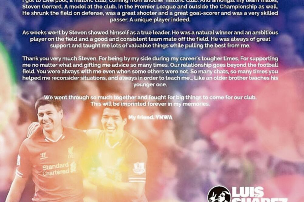 Luis Suárez compartió vestuario con Gerrard entre 2010 y 2014. FOTO: TWITTER