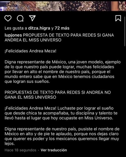 Lupita Jones comete error al felicitar a Andrea Meza