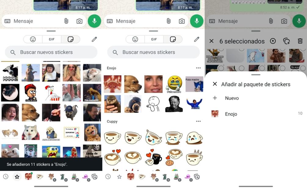 Paso a paso para clasificar tus stickers de WhatsApp. Imagen: captura de pantalla