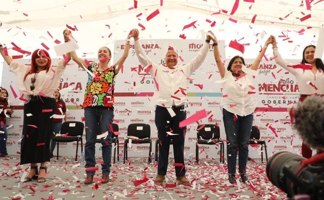 En el mitin, el candidato a la gubernatura de Hidalgo, Julio Menchaca, mostró músculo electoral, con la asistencia de Claudia Sheinbaum, jefa de Gob. de la CDMX. Foto: tomada de twitter