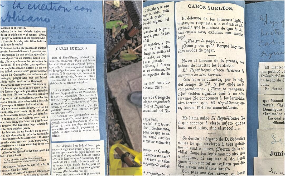 Imágenes de las columnas de Ignacio Manuel Altamirano encontradas entre recortes recopilados entre 1878 y 1880. Fotos: Antonio Díaz. EL UNIVERSAL