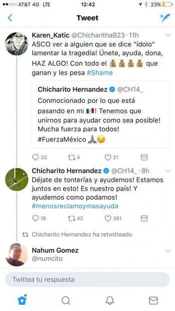 'Chicharito' Hernández se enoja en Twitter