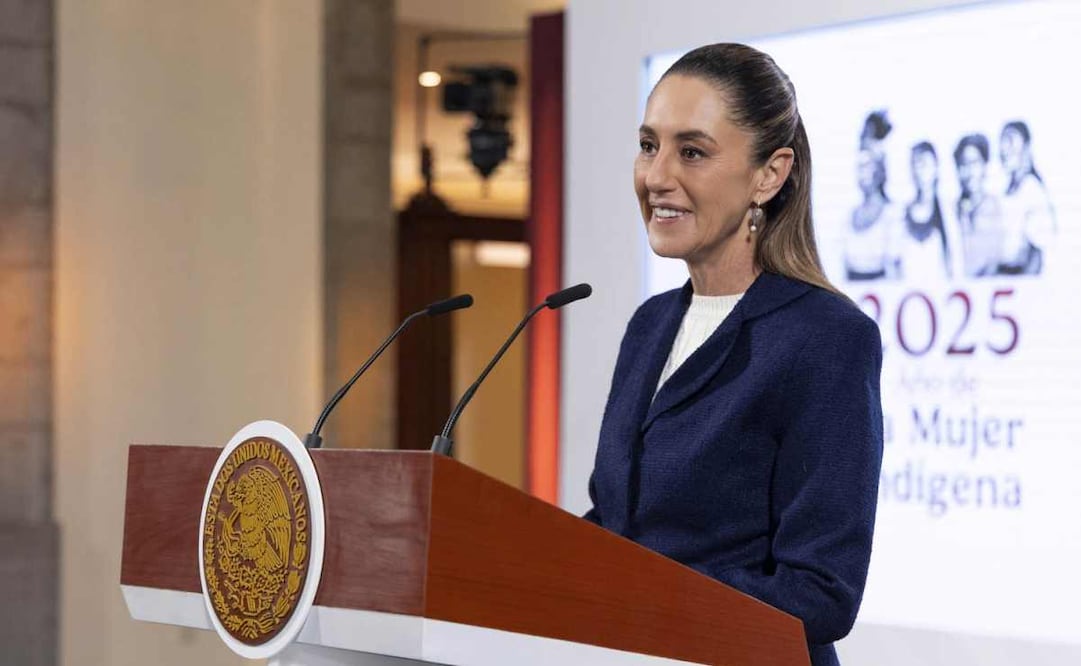 La presidenta Claudia Sheinbaum durante la mañanera de este 11 de agosto del 2025. Foto: Presidencia.