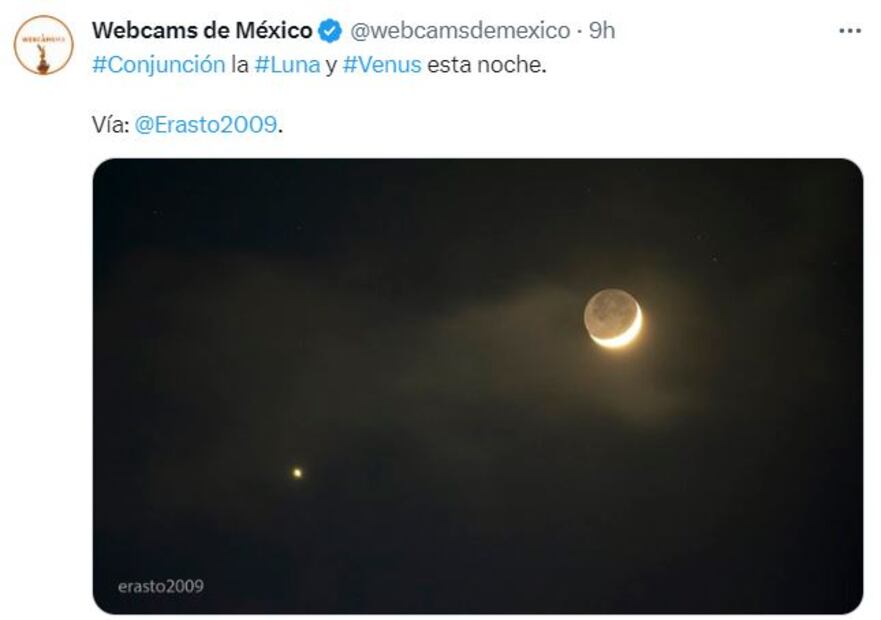 ¿Te lo perdiste? Así se vio la conjunción de la Luna y Venus . Foto: @Erasto2009