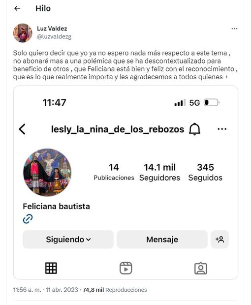 Luz Valdez agradeció a quienes la apoyaron. Foto: Captura de pantalla tomada de Twitter