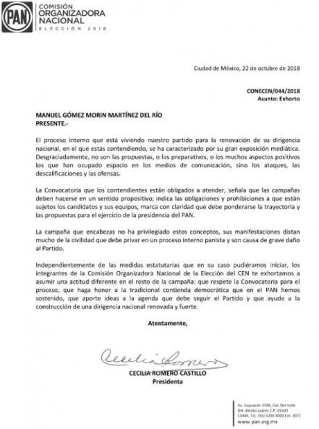 Comisión Electoral del PAN podría sancionar a Gómez Morin por actitudes antidemocráticas