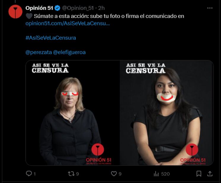 Posicionamiento de Opinión 51 en contra de la censura y de su uso político. Foto: Captura de pantalla
