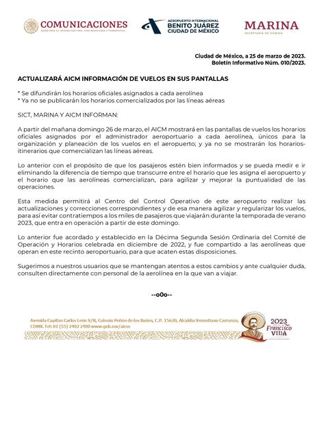 El aeropuerto anunció el cambio en las pantallas de horarios mediante un comunicado de presa. Foto: Twitter @AICM_mx