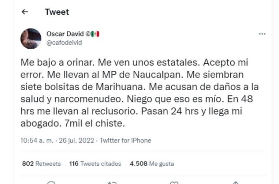 Joven denuncia a policías de Edomex de sembrarle marihuana; había sido detenido por orinar en vía pública