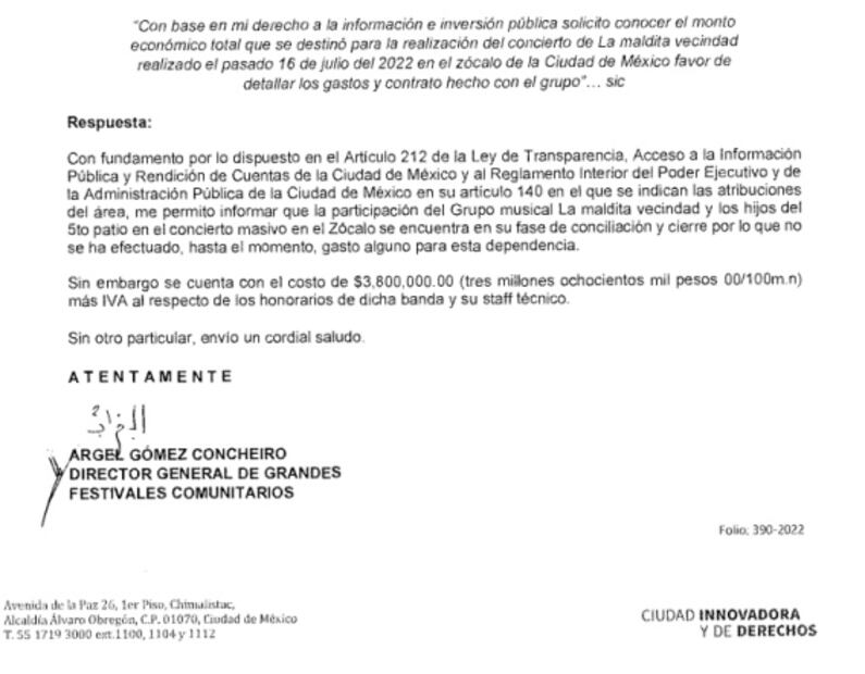 ¿Cuánto gastó el Gobierno de CDMX en el concierto de La Maldita Vecindad en el Zócalo?