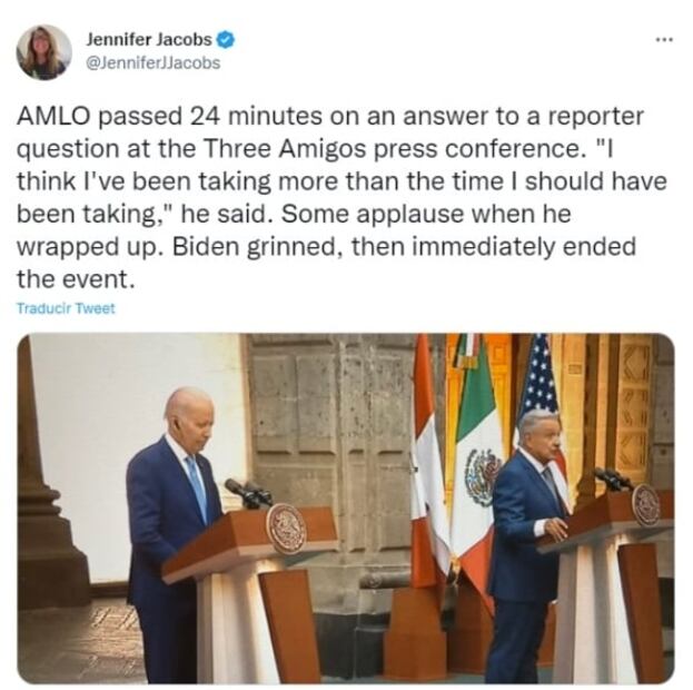 Periodistas de EU y Canadá critican “monólogo” de AMLO de 24 minutos ante Biden y Trudeau en Cumbre