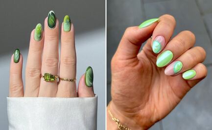 Diseños de uñas en diferentes tonos de verde en tendencia