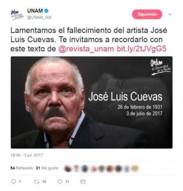 Políticos e intelectuales lamentan muerte de José Luis Cuevas