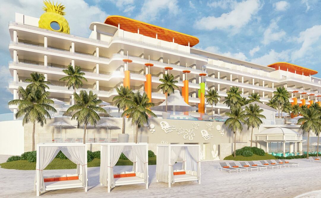 El hotel de Nickelodeon en Riviera Maya tendrá acceso a la playa, cuatro albercas y parque acuático propio. Foto: Cortesía