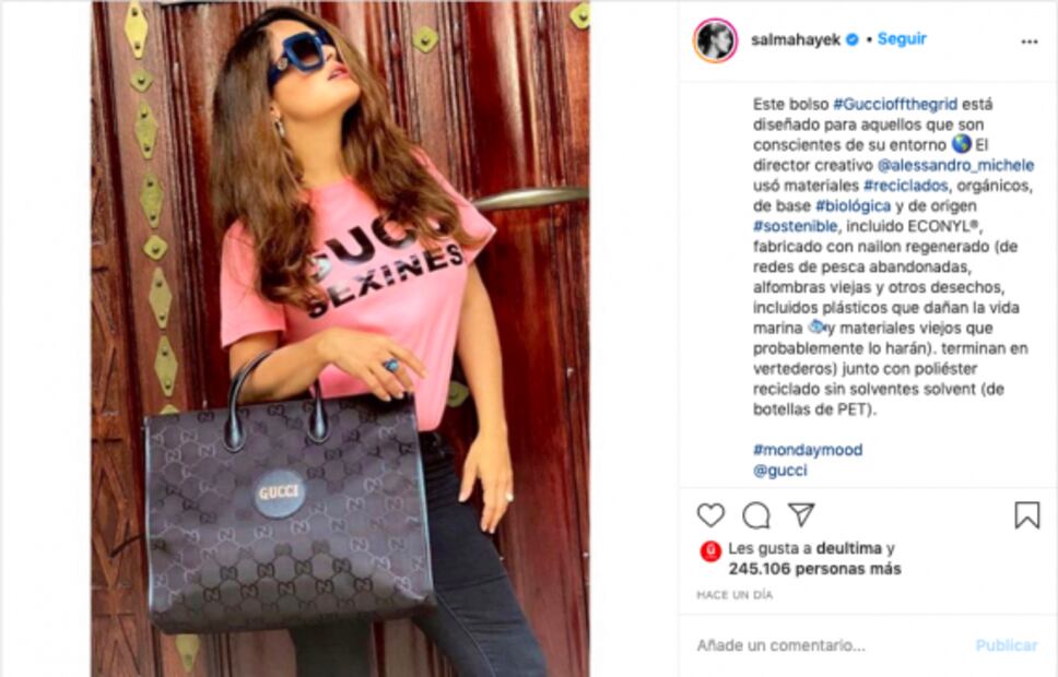 Salma Hayek presume bolsa de lujo hecha con materiales reciclados