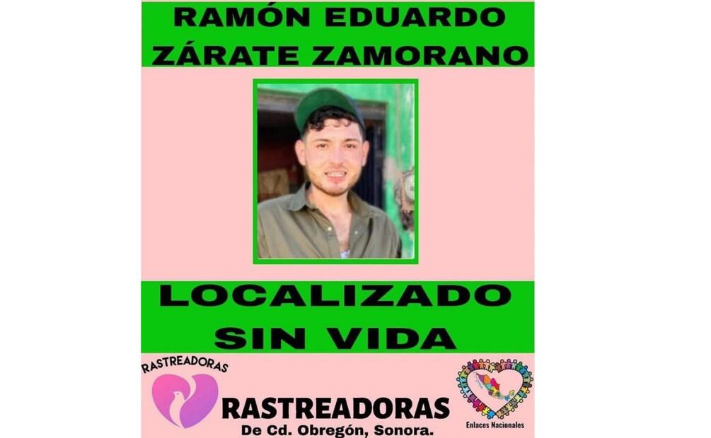 El joven músico fue hallado por integrantes del colectivo Rastreadoras de Ciudad Obregón en Sonora (02/05/2025). Foto: Especial