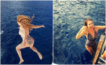 Thalía disfruta sus vacaciones y se lanza al mar