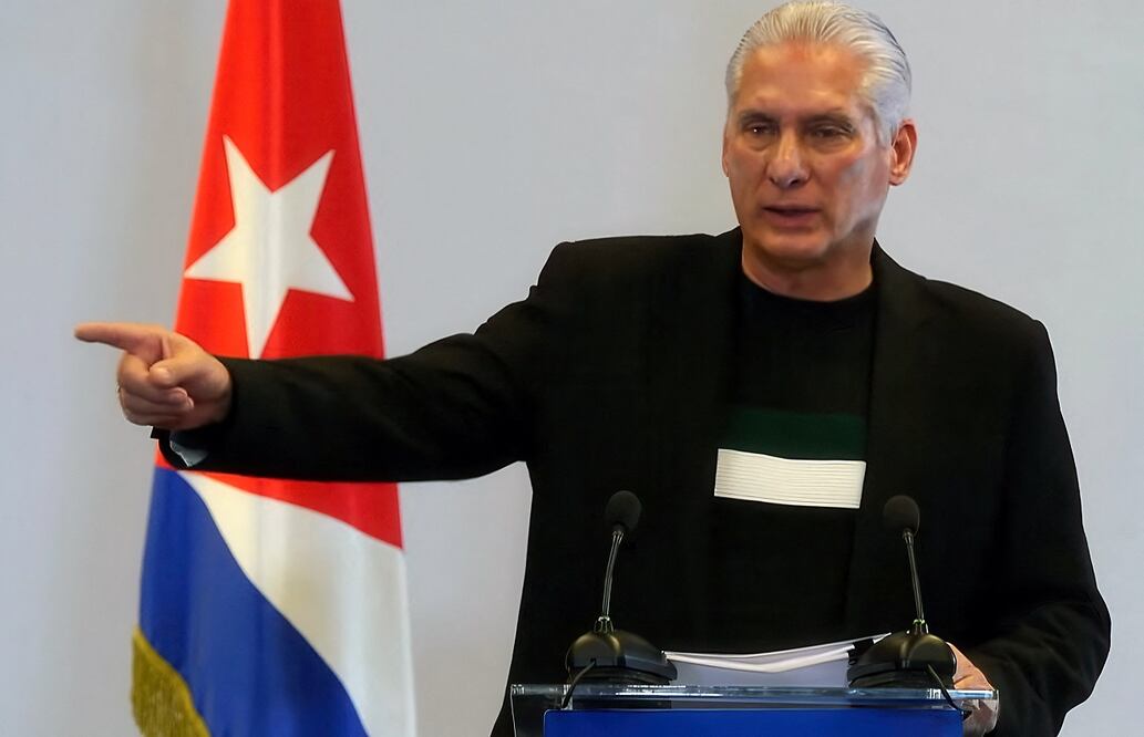 El presidente Miguel Diaz-Canel, durante una conferencia, en La Habana. FOTO: AFP