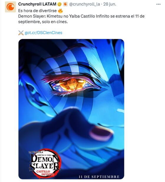 Poster oficial de Demon Slayer: Kimetsu no Yaiba Castillo Infinito. Foto: X