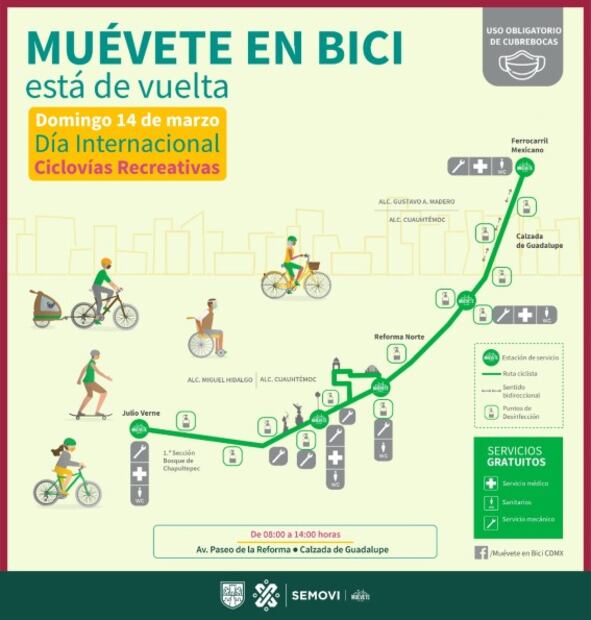 Paseo “Muévete en Bici” regresa este domingo; será obligatorio el uso de cubrebocas