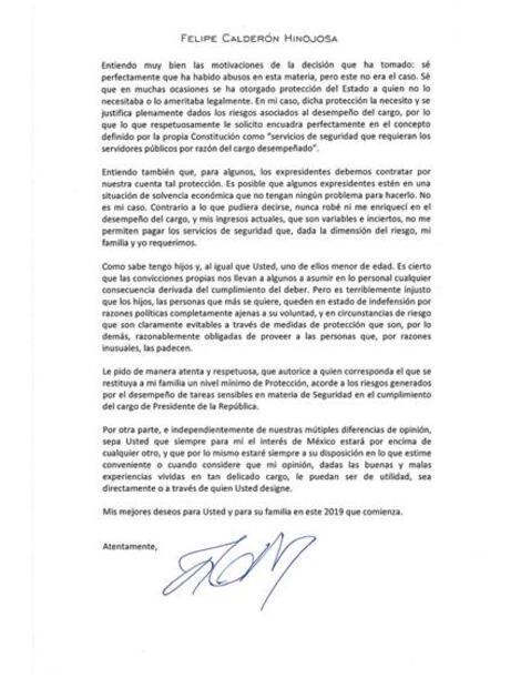 Intentaron atentar contra mí y la libertad de mi familia, cuenta Calderón a AMLO en una carta