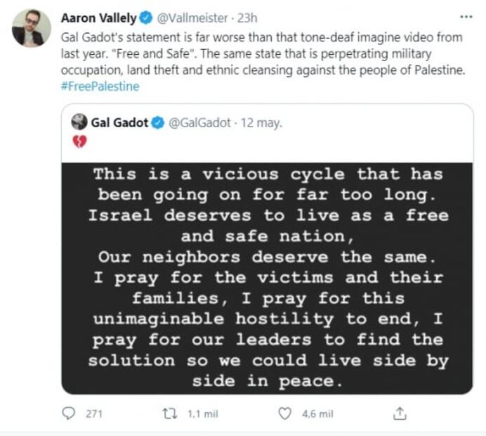Publicación de Gal Gadot sobre conflicto entre Palestina e Israel crea polémica