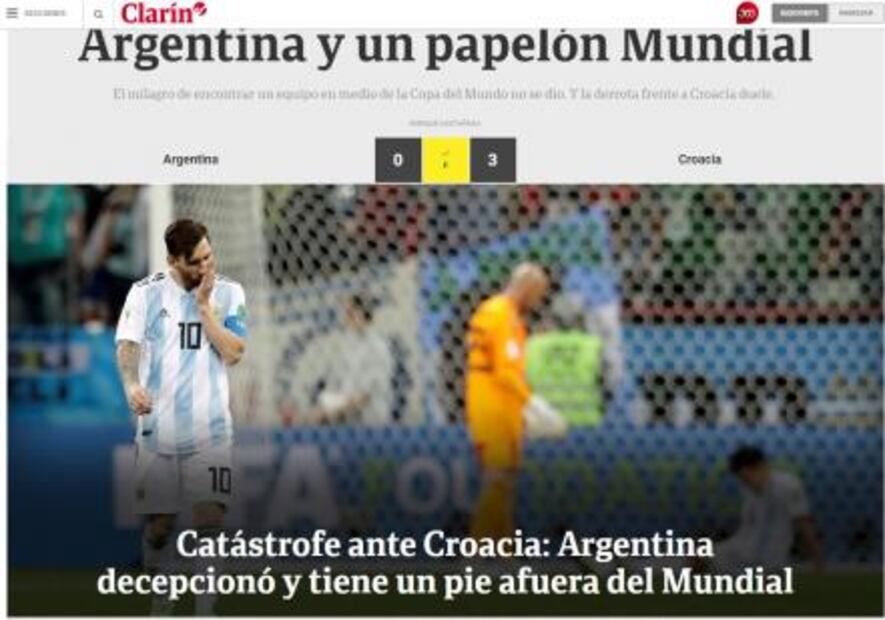 Prensa argentina tunde a la Albiceleste por su vergonzosa derrota