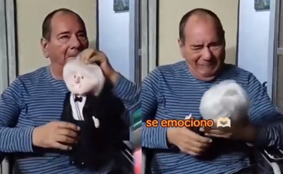 Hombre de la tercera edad recibe "Amlito" como regalo de cumpleaños. Fotos: Captura de video