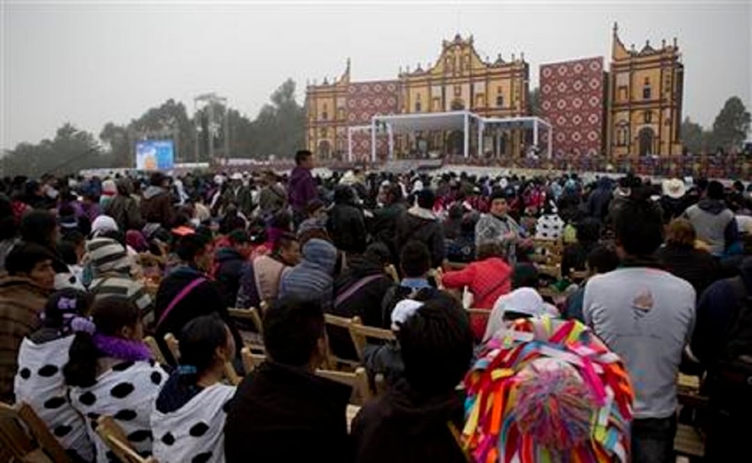 Indigenous people wait for Pope Francis to arrive for Mass during his one-day visit in San Cristobal de las Casas. (Photo: AP)