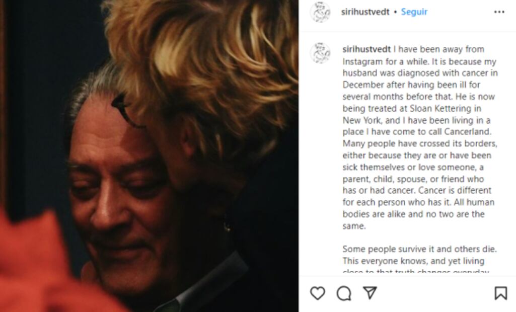 El escritor Paul Auster padece cáncer, anunció su esposa Siri Hustvedt