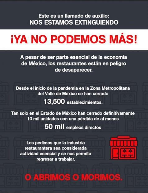 Al llamado de “o abrimos o morimos”, restauranteros de Edomex piden operar negocios