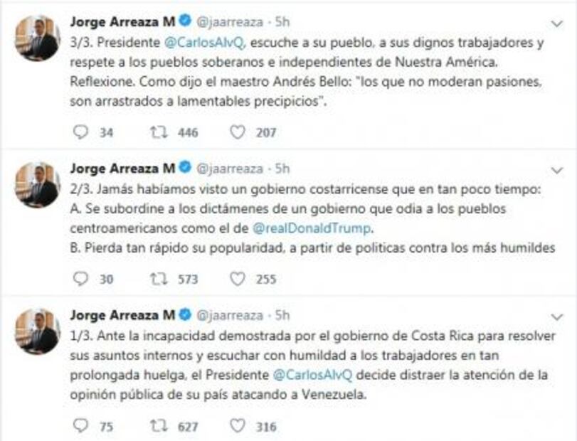 Costa Rica choca con Venezuela tras lío diplomático con Nicaragua