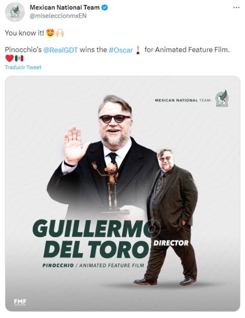 Guillermo del Toro recibe felicitación de la Selección Mexicana tras ganar el Oscar por Pinocho