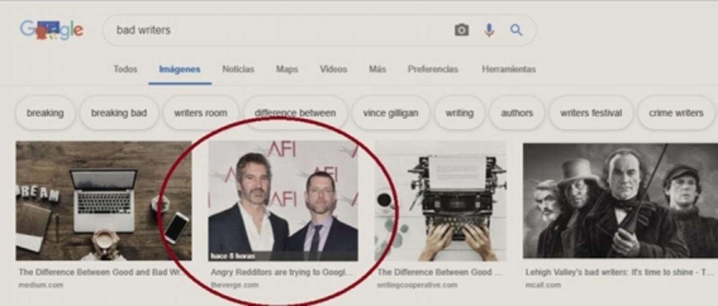 ¿Qué pasa si buscas "bad writers" en Google?