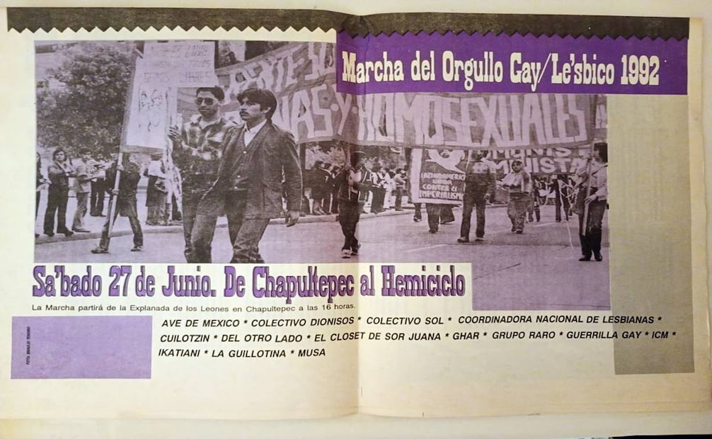 La marcha del orgullo gay/lésbico de 1992 se llevó a cabo a las 4 de la tarde. Partió de la puerta de los leones de Chapultepec hacia el Hemiciclo a Juárez el sábado 27 de junio. Cortesía Alonso Hernández.