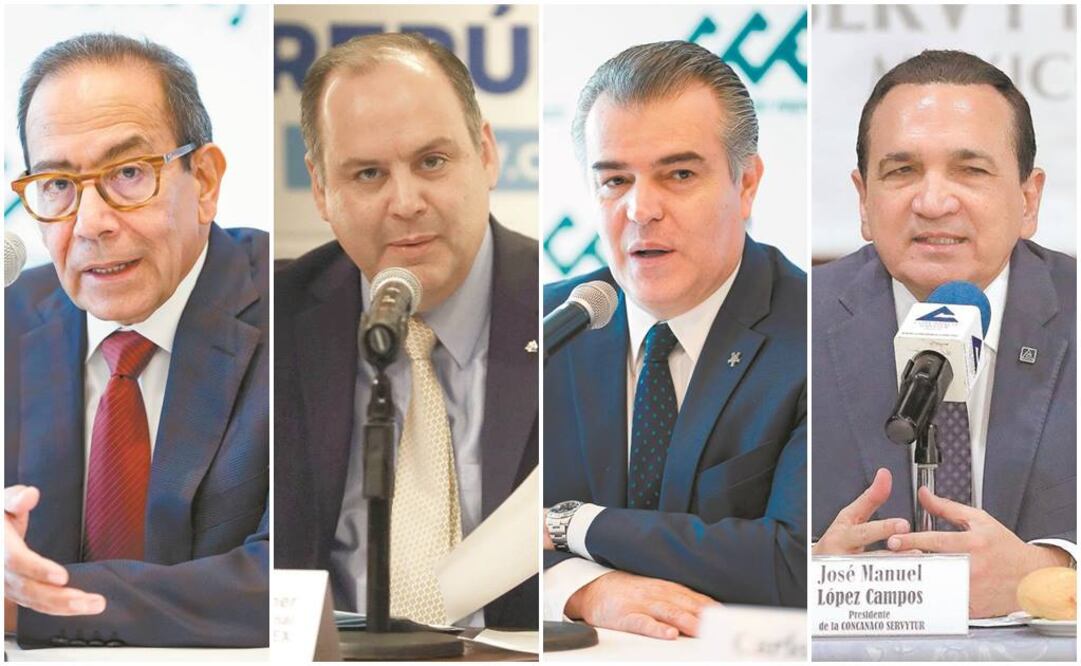 Carlos Salazar Lomelín, presidente del CCE; Gustavo de Hoyos, presidente de la Coparmex; Francisco Cervantes, presidente de Concamin; José Manuel López Campos, presidente de la Concanaco-Servytur. Fotos/ARCHIVO EL UNIVERSAL