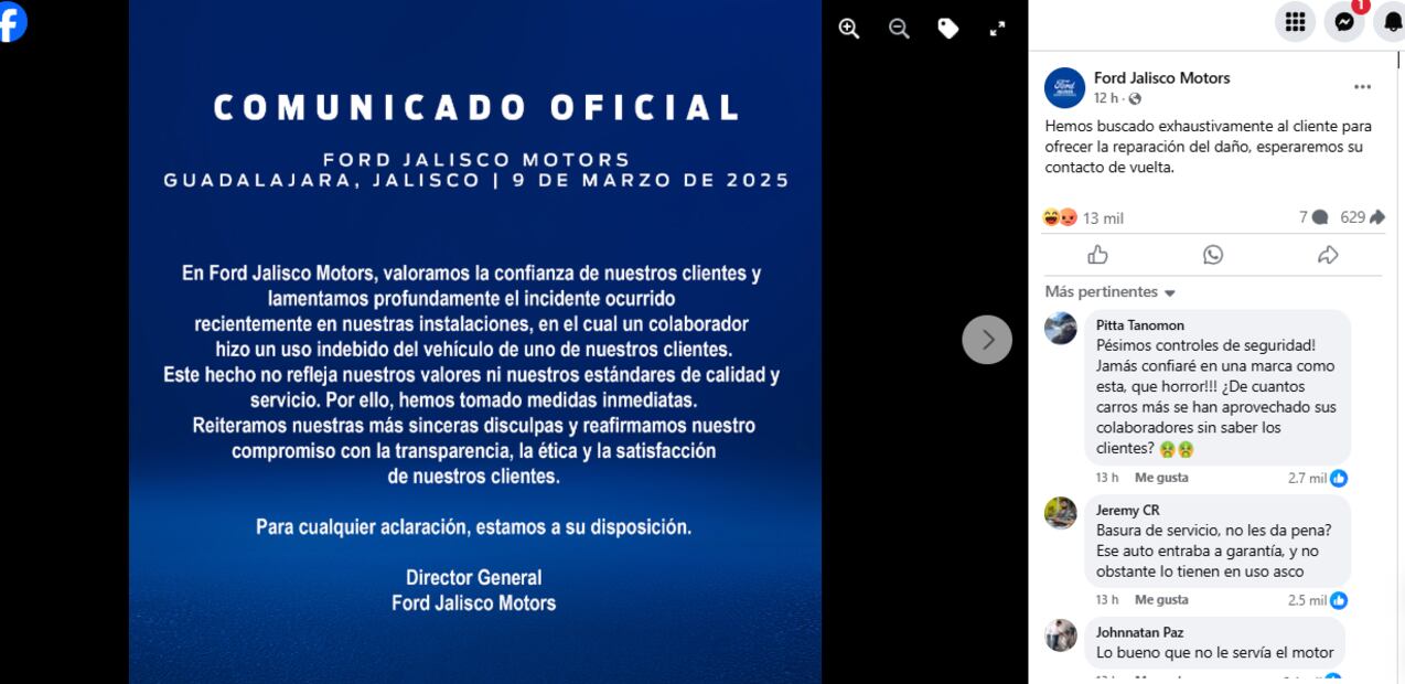 Un hombre descubre que su vehículo estaba siendo usado por jóvenes tras confiarlo a la agencia para una reparación.
Foto: Caotura de pantalla en Facebook