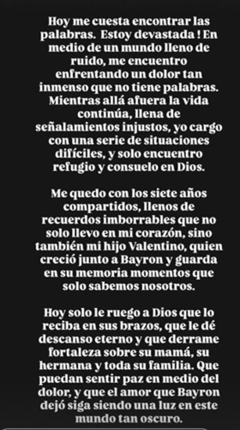 La colombiana lamentó la partida de su ex, quien fue encontrado sin vida en la CDMX. Foto: Instagram.