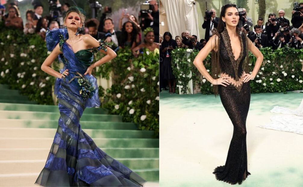 Zendaya, como coanfitriona de la gala (al igual que Bad Bunny, JLO y Chris Hemsworth), se lució al integrar tanto el aspecto floral como el temporal de la temática. Jenner optó por la alternativa del redespertar con un conjunto sobrio. Fotos: X.