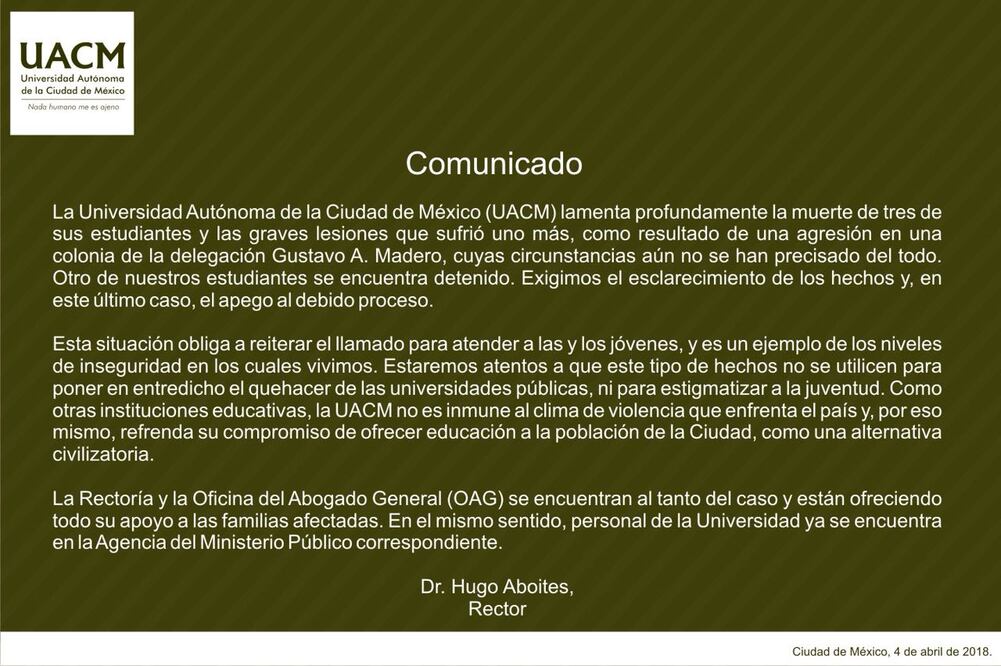 Documento difundido por la institución