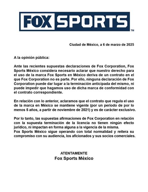 La respuesta de FOX Sports México